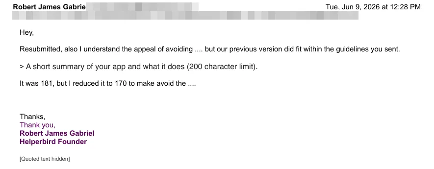 My reply pointing out the description was 181 characters, within the documented 200 limit